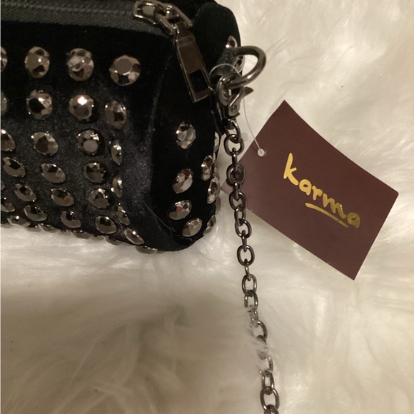 Black Velvet Fashion Karma Crossbody with Rhinestones. - Picture 3 of 9